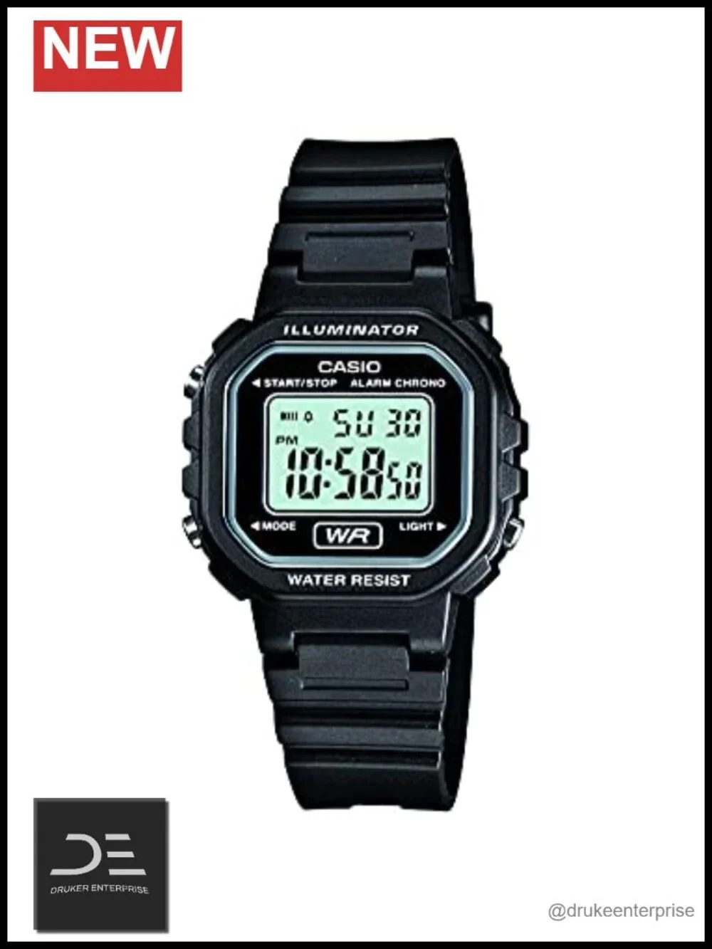 Compact Square Digital Watch - Water Resistant with LED Light and Stopwatch